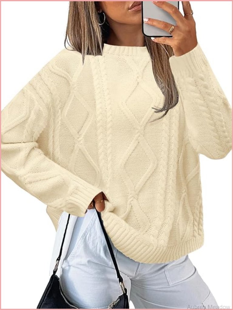 Oversized Crewneck Cable Knit Sweater Chunky Loose Fit Pullover